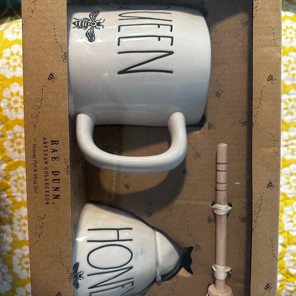 Rae Dunn White Queen Mug and Honey Pot Set with Wood Dipper